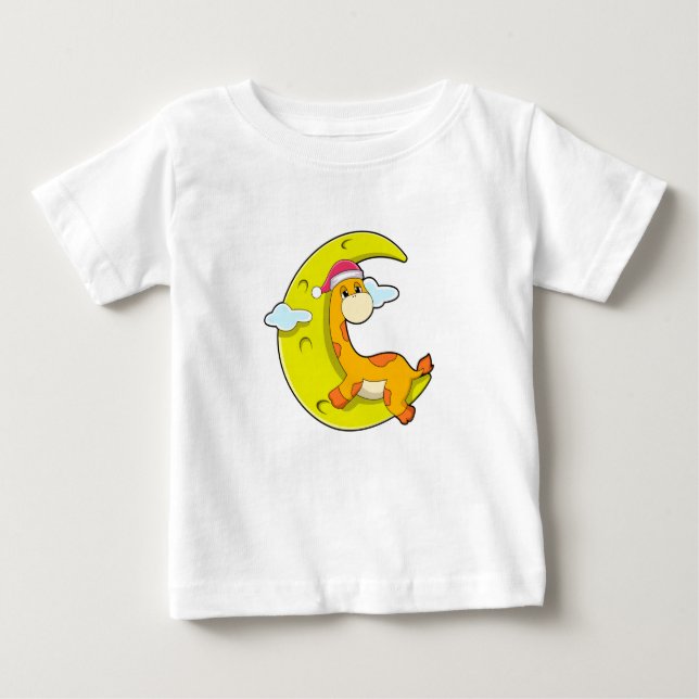 Giraffe at Sleeping with Moon Baby T-Shirt (Front)