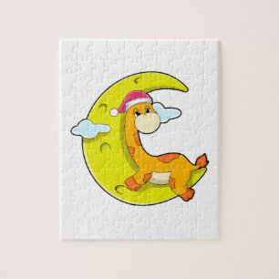 Giraffe at Sleeping with Moon Jigsaw Puzzle