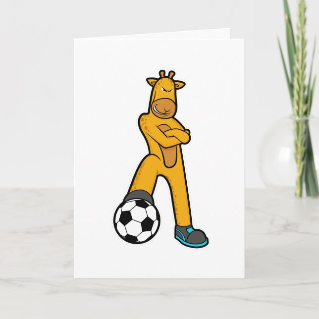 Giraffe at Sports with Soccer ball Card (Front)