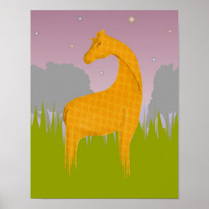 Giraffe at Sunset on a Grassy Plain Poster