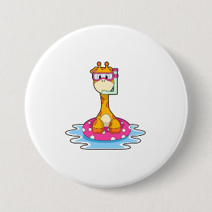 Giraffe at Swimming with Snorkel 7.5 Cm Round Badge