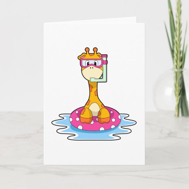 Giraffe at Swimming with Snorkel Card (Front)