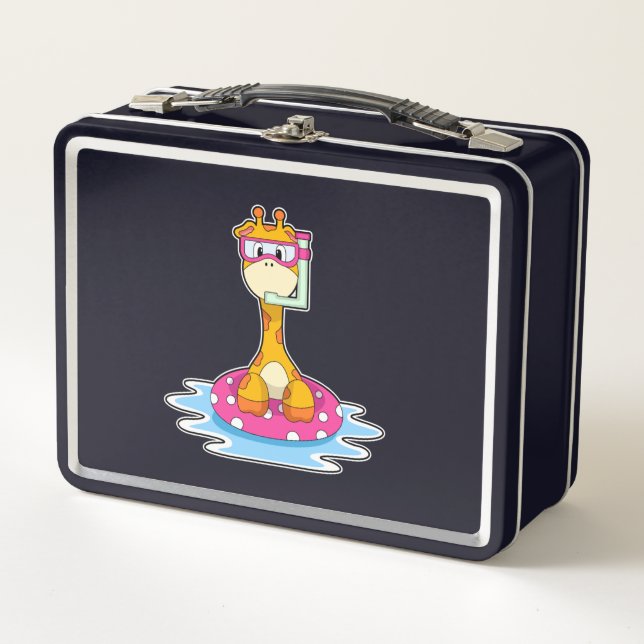 Giraffe at Swimming with Snorkel Metal Lunch Box (Front)