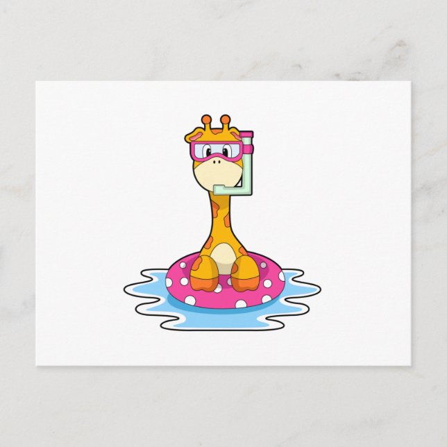 Giraffe at Swimming with Snorkel Postcard (Front)