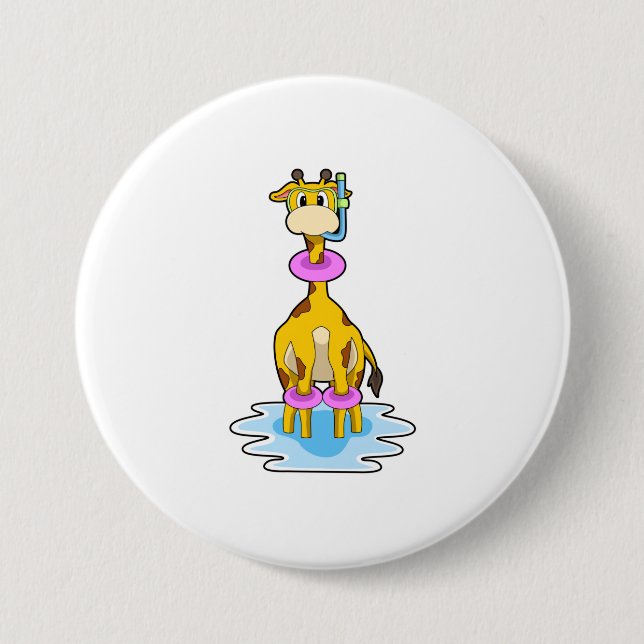 Giraffe at Swimming with Swim ring 7.5 Cm Round Badge (Front)