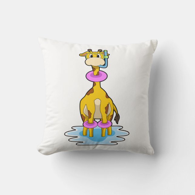 Giraffe at Swimming with Swim ring Cushion (Front)