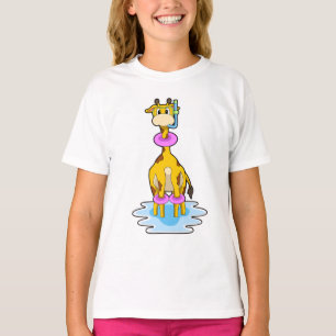Giraffe at Swimming with Swim ring T-Shirt