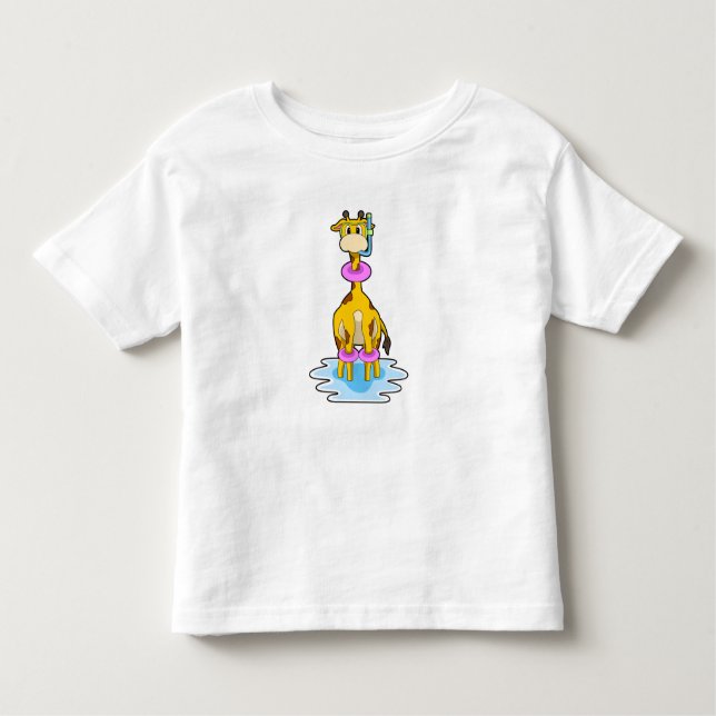 Giraffe at Swimming with Swim ring Toddler T-Shirt (Front)