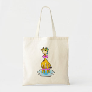 Giraffe at Swimming with Swim ring Tote Bag