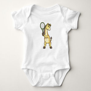 Giraffe at Tennis with Tennis racket Baby Bodysuit