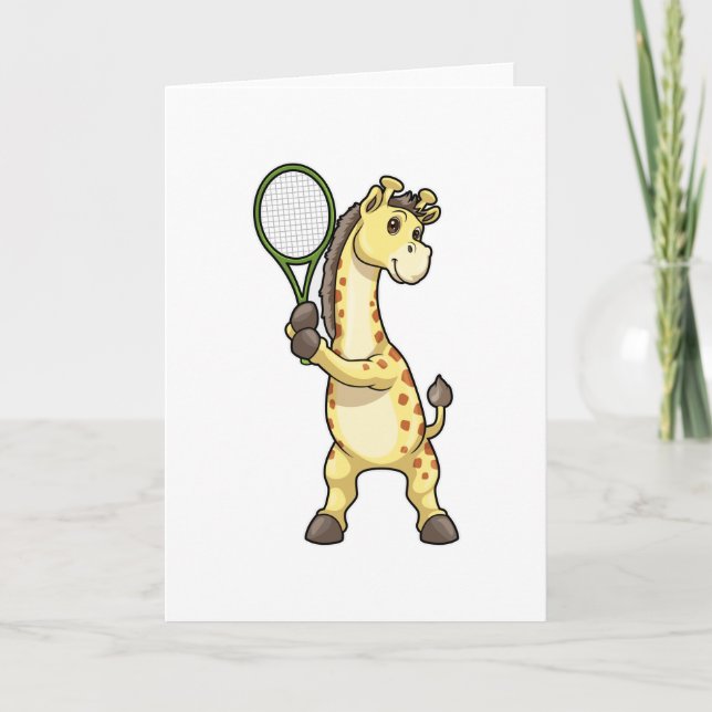 Giraffe at Tennis with Tennis racket Card (Front)