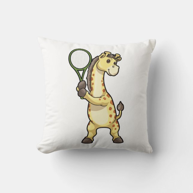 Giraffe at Tennis with Tennis racket Cushion (Front)