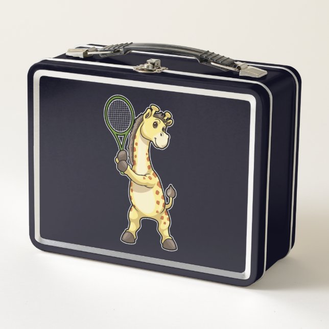 Giraffe at Tennis with Tennis racket Metal Lunch Box (Front)