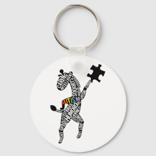 Giraffe Autism Puzzle Typography  Key Ring