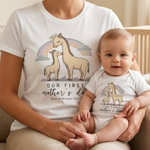 Giraffe Baby and Mom First Mothers Day Soft Pastel Bodysuit