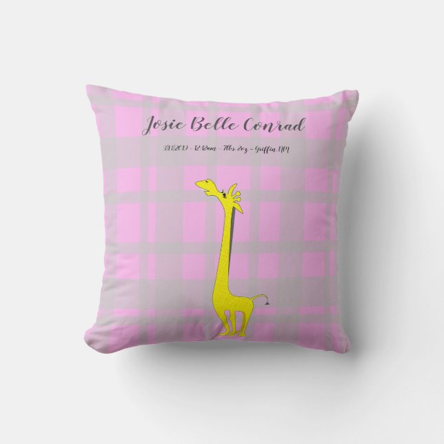 Giraffe Baby Birth Stats Cushion (Front)