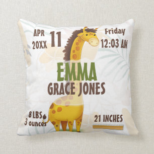 Giraffe Baby Birth Stats Nursery Pillow Boy / Girl