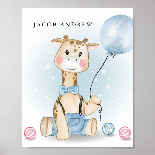 Giraffe Baby Boy Nursery Poster (Front)