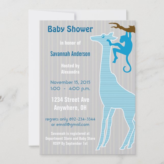 Giraffe Baby Boy Shower Invitations (Front)