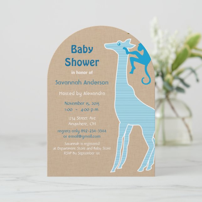 Giraffe Baby Boy Shower Invitations (Standing Front)