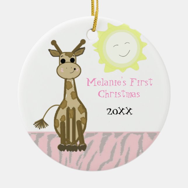 Giraffe Baby First Christmas Ceramic Ornament (Front)