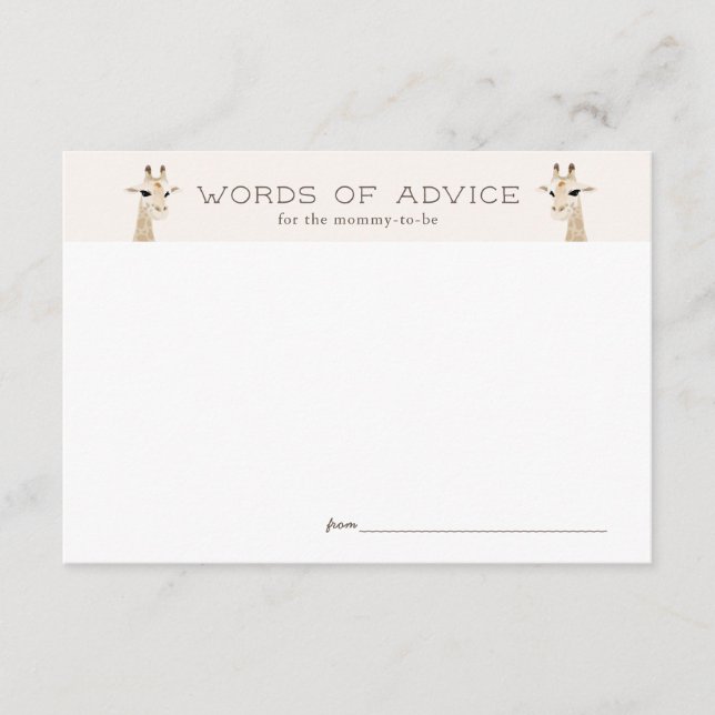 Giraffe Baby Shower Beige Advice Card (Front)