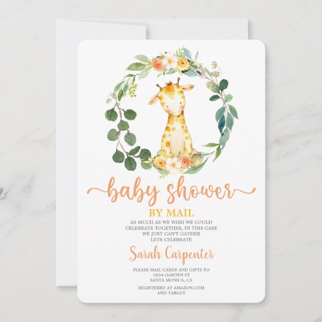 Giraffe Baby shower by mail girl Invitation (Front)