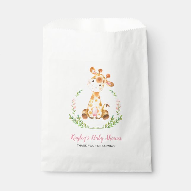 Giraffe Baby Shower Favour Bags Girls Personalised (Front)