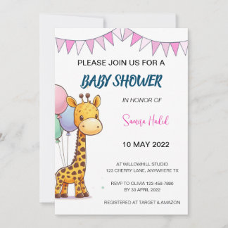 Giraffe Baby Shower - Girl Invitation