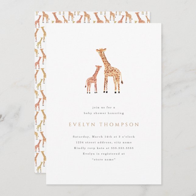 Giraffe Baby Shower Invitation (Front/Back)