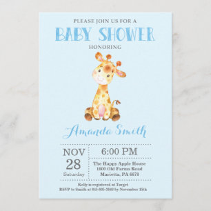Giraffe Baby Shower Invitation Blue and Grey