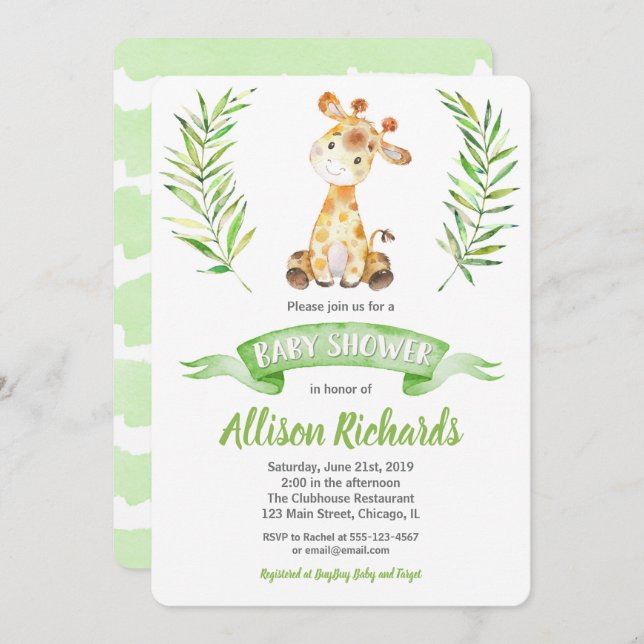 Giraffe baby shower invitation gender neutral (Front/Back)