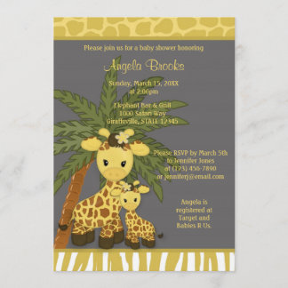 Giraffe Baby Shower Invitation Mummy Grey Yellow