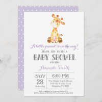 Giraffe Baby Shower Invitation Purple and Grey
