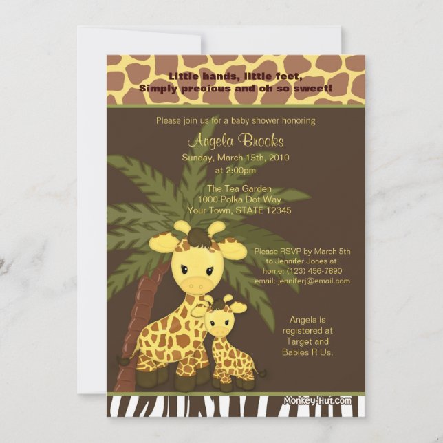 Giraffe Baby Shower Invitation Safari Jungle Mummy (Front)