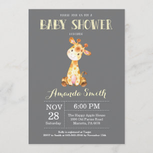 Giraffe Baby Shower Invitation Yellow and Grey