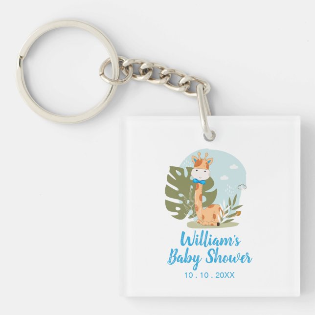Giraffe Baby Shower Napkin (Boy Safari Animal) Key Ring (Front)