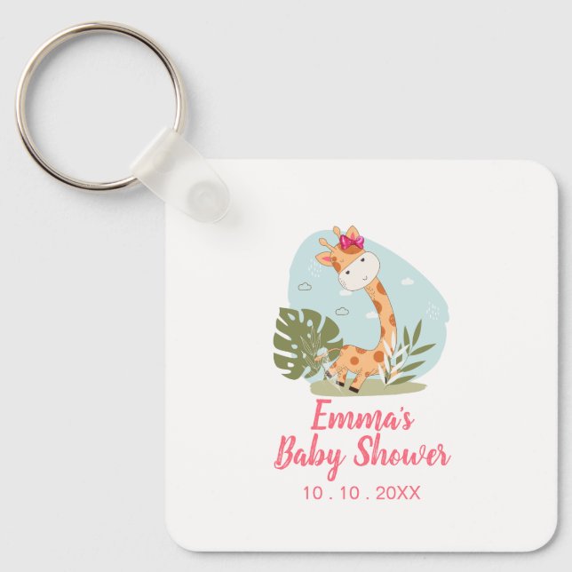 Giraffe Baby Shower Napkin (Girl Safari Animal) Key Ring (Front)