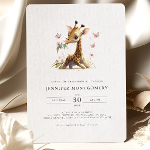 Giraffe Baby Shower Pink Girl Invitation
