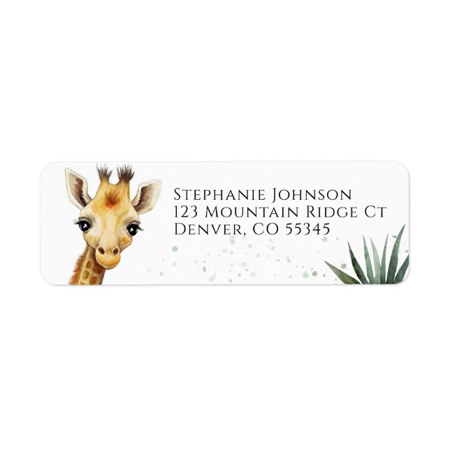 Giraffe Baby Shower Safari Greenery Return Address Label (Front)