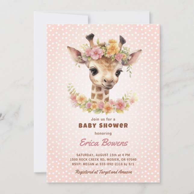 Giraffe Baby Shower Wild One on the way Safari Invitation (Front)