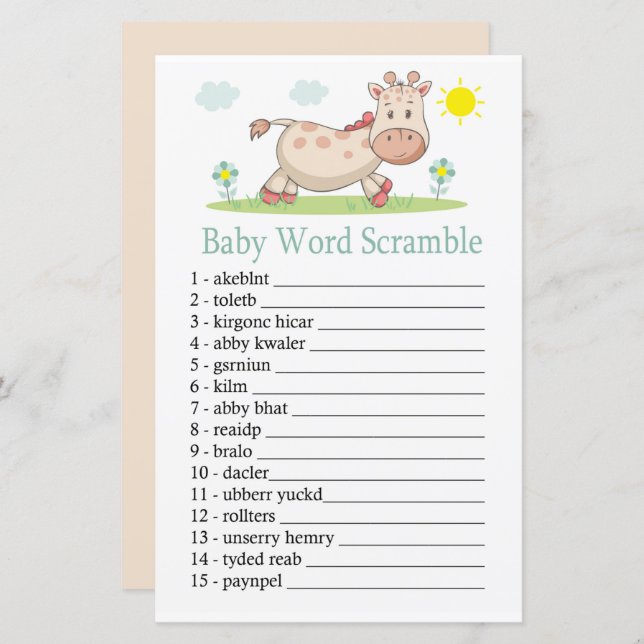 Giraffe Baby word scramble game (Front/Back)