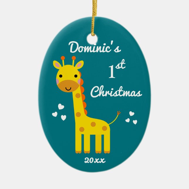 Giraffe Baby's 1st First Christmas Fun Gift Ceramic Ornament (Front)