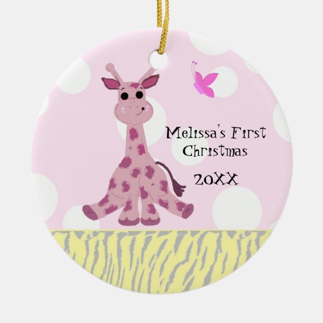 Giraffe Baby's First Christmas Ceramic Ornament (Front)