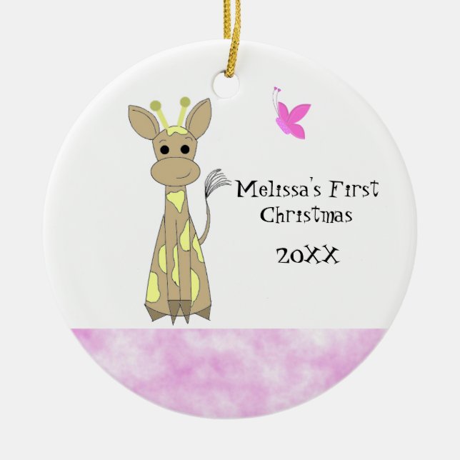 Giraffe Baby's First Christmas Ceramic Tree Decoration (Front)