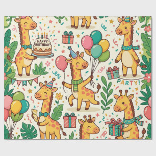 Giraffe Balloon Birthday Wrapping Paper