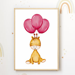 Giraffe Balloon Nursery Poster Kids Room Decor