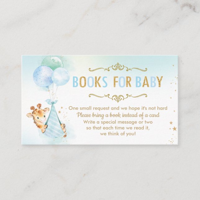 Giraffe Balloons Baby Shower Bring a Book Instead Enclosure Card (Front)