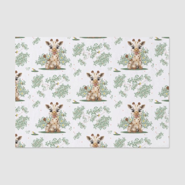 Giraffe Bird Baby Shower Tissue Paper (Front)
