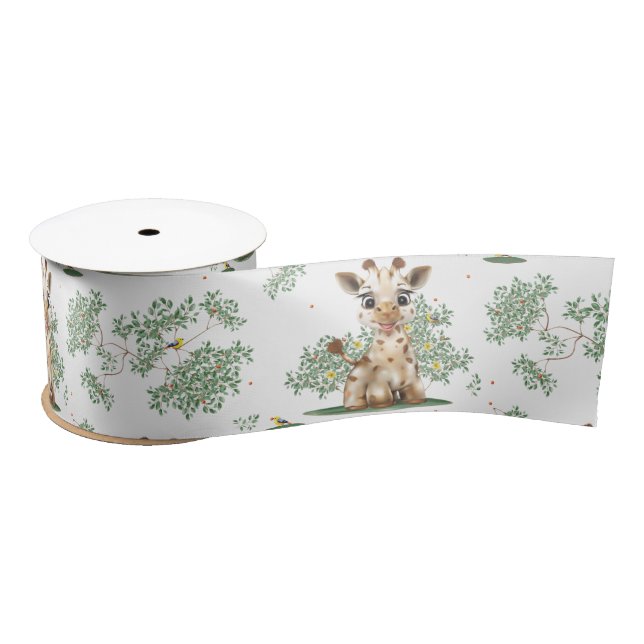 Giraffe Bird Safari Baby Shower Satin Ribbon (Spool)